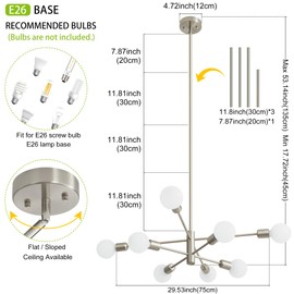 Deyidn Brushed Nickel Chandeliers Modern Sputnik Chandelier 8-Light Mid Century Ceiling Lighting Fixture for Living Room, Kitchen, Bedroom, Dining Room, and Farmhouse