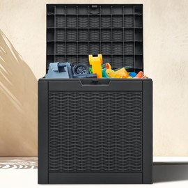 32 Gallon Resin Storage Box, Indoor Outdoor Deck Box for Package Delivery, Patio Cushions, Gardening Tools, Lockable, Waterproof