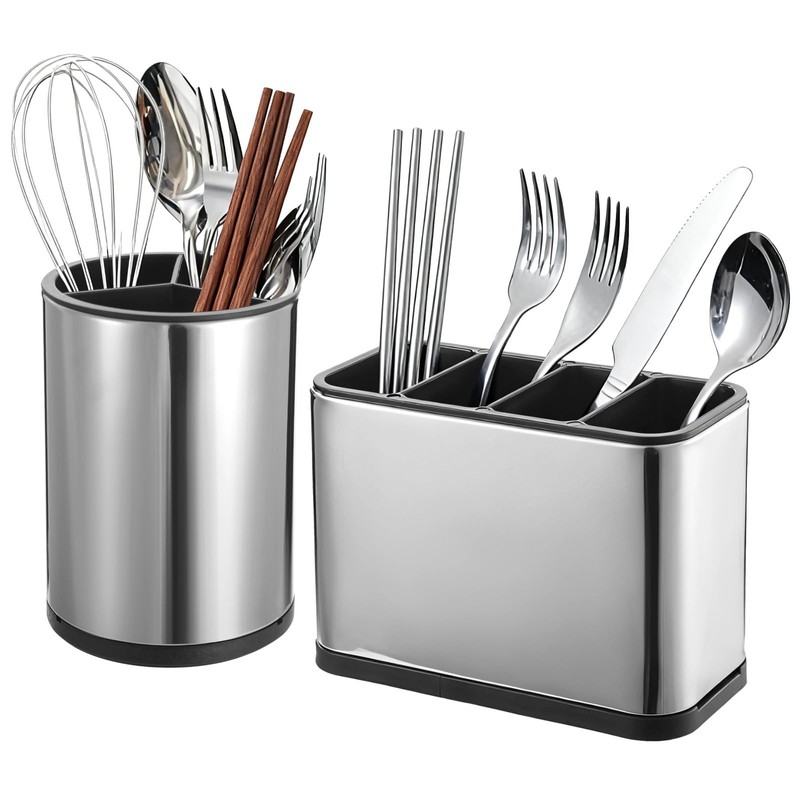 NIMBLOOM 2 PCS Kitchen Utensil Holder Set, Stainless Steel Countertop