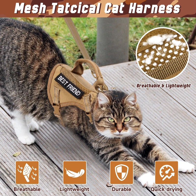 SALFSE Large Tactical Cat Harness Leash, Air Mesh Adult Cat