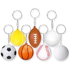 JIHUOO 12 Pcs Sport Ball Keychains Golf Ball Key Chains Stress Ball Keychains for School Carnival Reward Prizes Party Bag Gift Fillers Purse Charms
