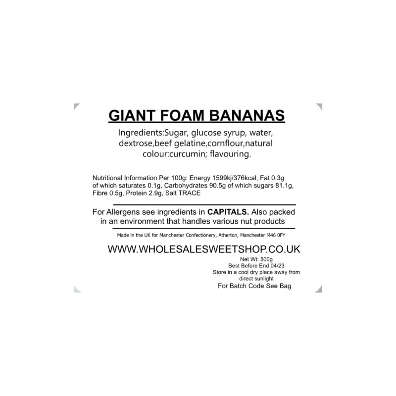 Barratt Giant Candy Bananas (500g Bag)