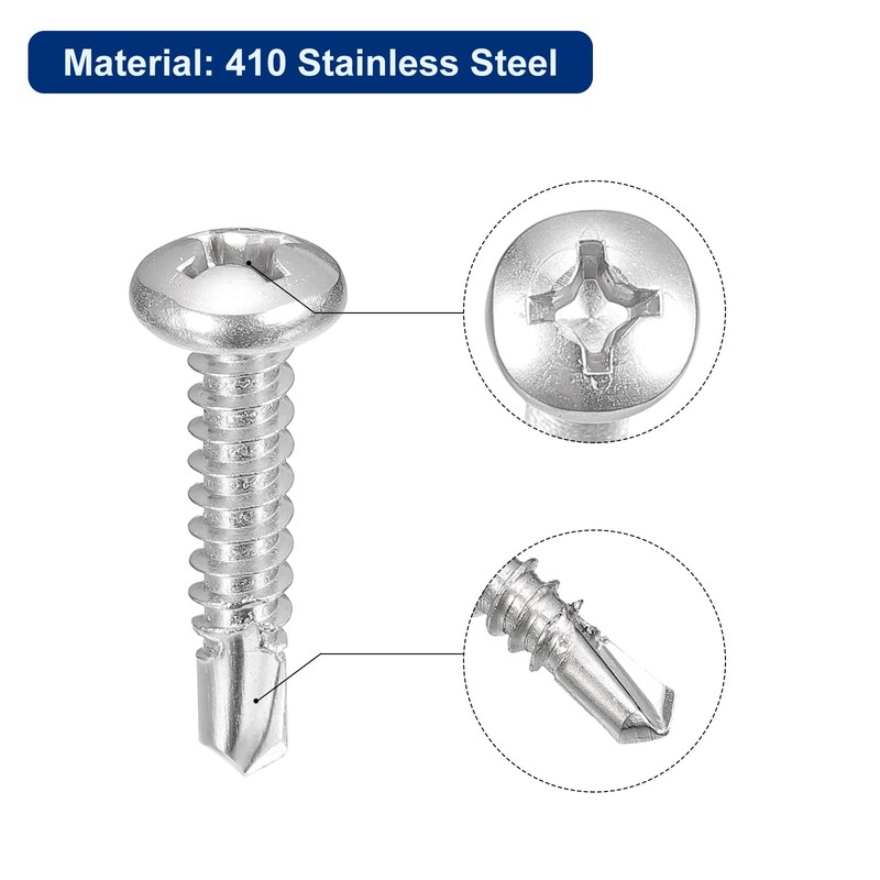 sourcing map #12-1" Self Drilling Screws, 60pcs 410 Stainless Steel