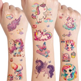 Drookaen 12 Sheets Glitter Tattoo Children's Motifs with Unicorn and Rainbow, Unicorn Tattoo Children, Waterproof Children's Tattoos Stickers, Unicorn Gifts for Girls