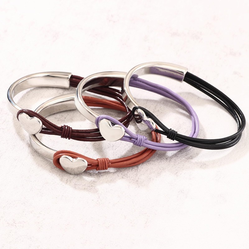 Leather Wrap Bracelet Black Leather Cuff Bracelet Heart Leather Bracelet