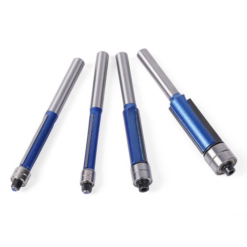 4Pcs Flush Trim Bit Set 6mm Shank Top Double Bearings