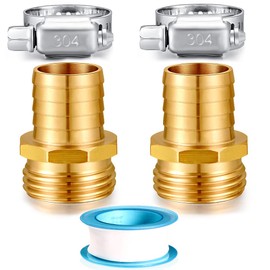 YELUN Solid Brass Garden Hose Repair kit Connector with Stainless Steel Clamps, Male Adapter/Female Garden Hose Swivel Fitting… (3/4" Barb x 3/4" Male -2 Sets)