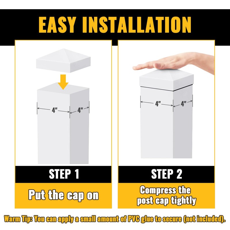 VIVIDA 4" x 4" Fence Post Caps, Pyramid PVC Vinyl