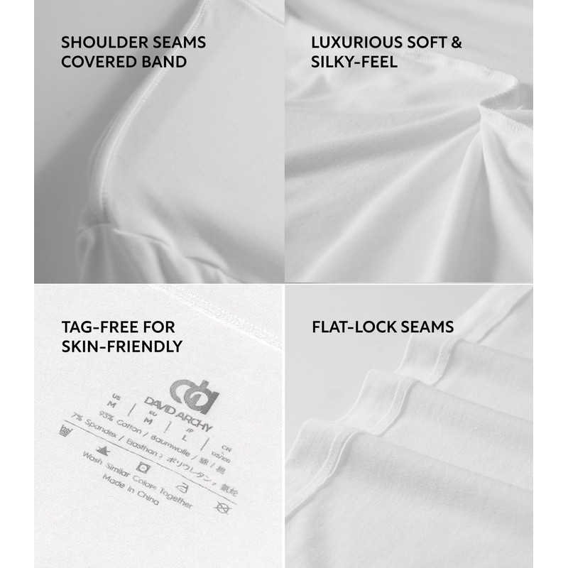 DAVID ARCHY Men's Undershirts Combed Cotton T-Shirt Soft Moisture-Wicking T-Shirts