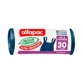 Alfapac BRV03015NUR Alfaapac 15 x 30 L Bin Liners with Handles, Extra Strong, Vegetal Origin, Pack of 2, Navy/Black, 50 x 77 cm, 30 Litres, 1 Unit (Lot de 1)