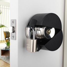 Dakekou Door Knob Lockout Device with Padlock, Metallic Stainless Steel Locking Cover to Disable Doorknob, Prevents Turning of Door Knob and Access to Keyhole, Prevents Operating The Knob