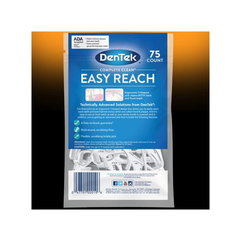 DenTek Complete Clean Easy Reach Floss Picks, Advanced Fluoride Coating,