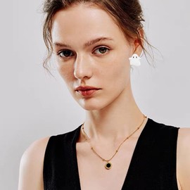 JOONL Lovely White Black Drip Ghost Lightweight Stud Earrings Party Costume Baked Enamel Alloy Earrings for Women (White)