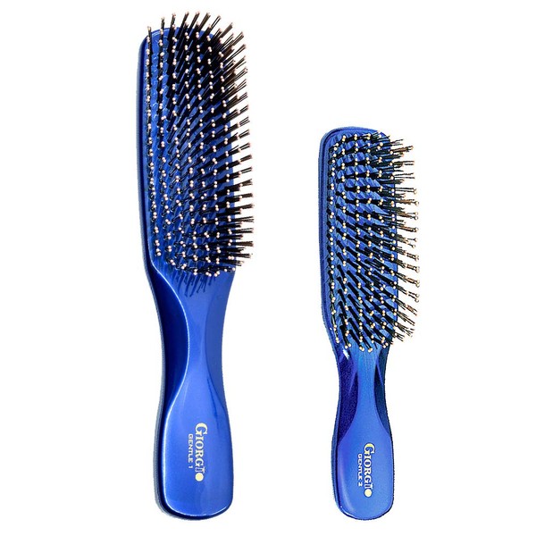 Giorgio GIO1-2B Blue Set of 2 Gentle Touch Detangler Hair Brush for Men Women and Kids. Soft Bristles for Sensitive Scalp. Wet and Dry for all Hair Types. Scalp Massager Brush Stimulate Hair Growth
