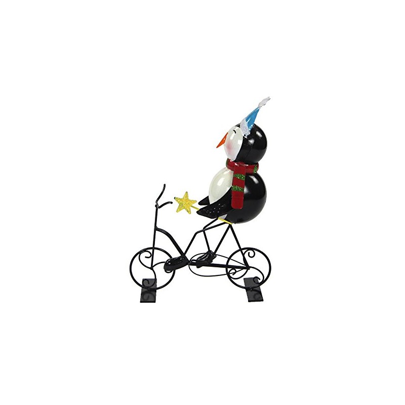 Metal Decorative Figure with Bicycle Penguin