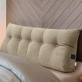 Wenqik Wedge Pillow Triangular Headboard Bed Reading Backrest Back Support Long Pillow with Removable Cover for Dorm Room Supplies Housewarming Gift(Queen (59 x 20 x 8 Inch),Khaki Gray)