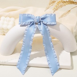 Hair Bows Hair Clips 2 Pack Bow Hair Clip for Women and Girls, Hair Bows with Long Ribbon for Wedding Birthday Valentine’s Day(Black, Blue)