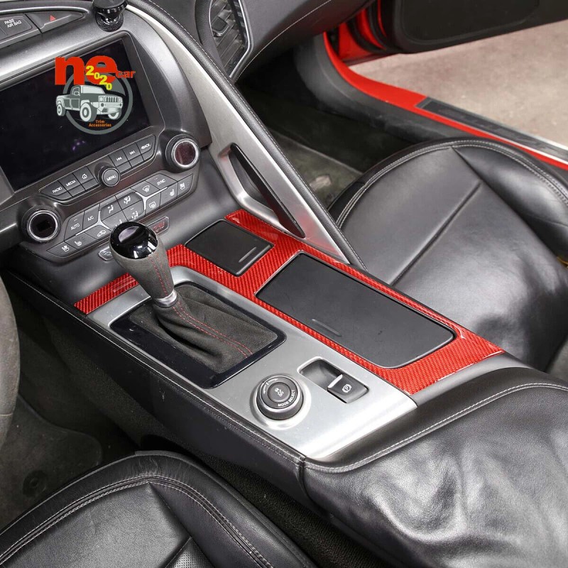 car-king888 Red Fiber Central Control Gear Panel Trim Accessories Kit