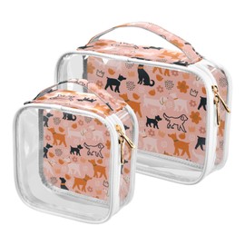 ZZKKO Clear Makeup Bags Dogs Flowers Autumn Travel Toiletry Bag Makeup Pouch Portable Transparent Waterproof Cosmetic Bag with Zipper & Handle for Women Men 2 Pack