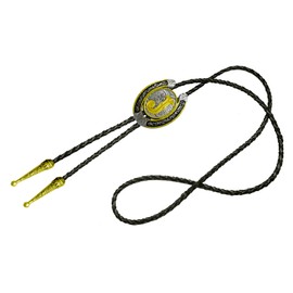 Moranse Upgrate Bolo Tie Golden Initial Letter A to Z In Western Cowboy Horseshoe Style with Cowhide Rope Necktie(J)