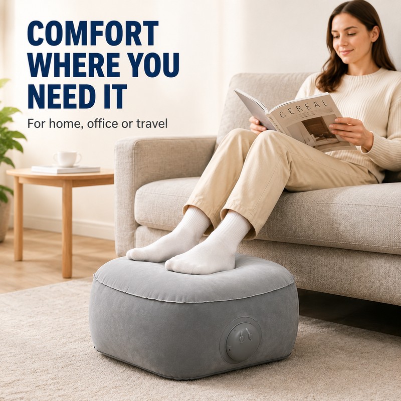 Inflatable PVC Footrest Pillow with Press-to-Inflate Valve for Travel and