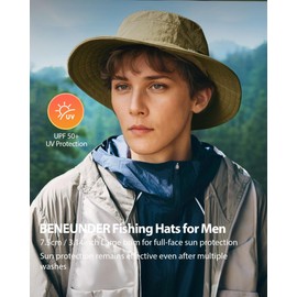 BENEUNDER Wide Brim Sun Hats for Men UPF50+ UV Protection Fishing Travel Outdoor Beach Vacation Hiking, Green, One Size