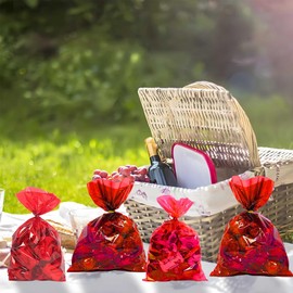 brzikwt 100Pcs Red Gift Bags，Cellophane Bags,Treat Bags,Goodie Bags,Candy Bags They are Suitable for Valentine, Birthday, Cookie Snack Packing Party Favor Supplies 6x9 inch