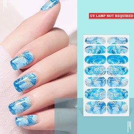 SILPECWEE 16 Sheets Nail Stickers Full Nail Wraps for Women Mermaid Color Marble Nail Polish Strips Gel Nail Strips Self Adhesive Press on Fingernail Sticker Nails with Nail File