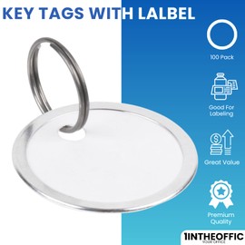 1InTheOffice Key Tags with Ring, Key Tags with Labels, 50 Pack