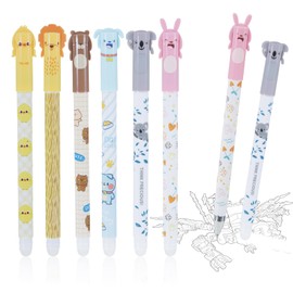6PCS Erasable Pens Black Set, 6 Kinds of Animal Pens Cute Pen Rub Out Pens Animals, 0.5mm Erasable Pens Animals Erasable Gel Pens, Cute Stationary Stationery Gift Cute Stationery for Girls, Black Pens