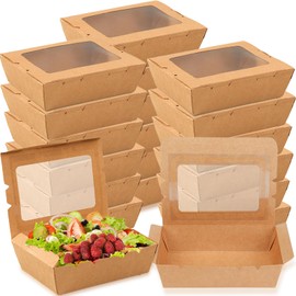 Nexboraque 50 Pack Take Out Food Containers with Window, 40 oz Kraft Paper Food to Go Box Disposable Cardboard Meal Prep Boxes for Lunch Meal, Restaurant, Catering, Party, Picnic, Brown