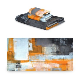 AIYOOLER Bath Towels Set,Gray Orange Abstract Art Grunge Style Oil Painting 3 Piece Soft Towel Set(1 Luxury Bath Towel 1 Hand Towel 1 Washcloth) Absorbent Bathroom Towels for Kitchen Shower Towel