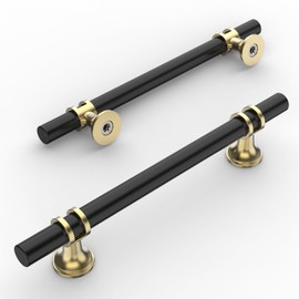 Amerdeco 10 Pack Matte Black and Gold Cabinet Pulls 5 Inch(128MM) Hole Centers Kitchen Cabinet Handles Cabinets Hardware Drawer Pulls AM002