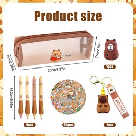 Capybara Pencil Case Kit,57Pcs Capybara Stationery Set School Pencil Pouch with Compartments,Plush Toy,Mini Resin Capybara Animal Keyring Keychain Cute Kids Gift for Stationery