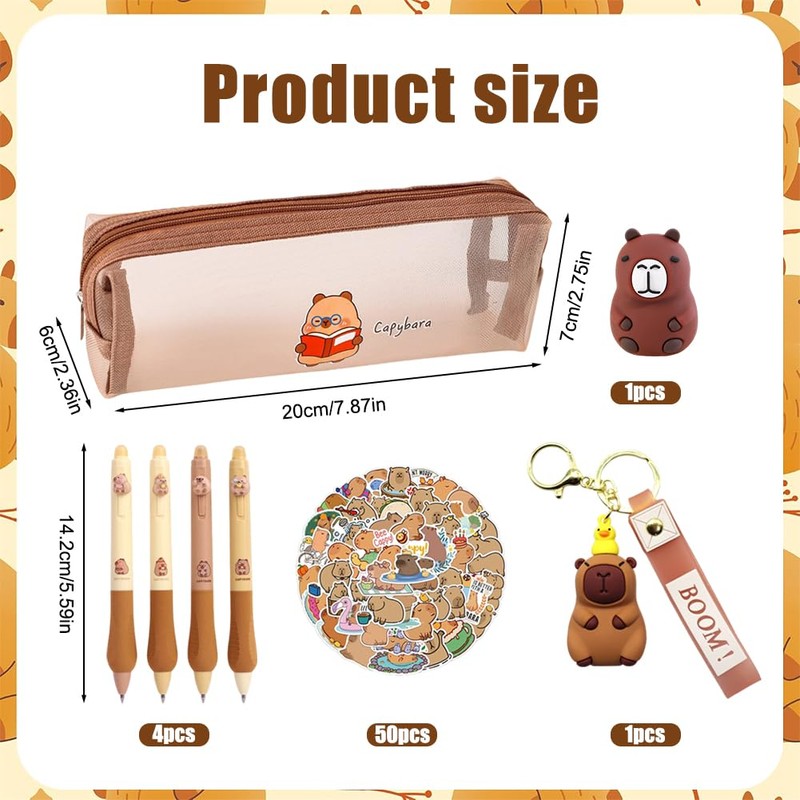 Capybara Pencil Case Kit,57Pcs Capybara Stationery Set School Pencil Pouch