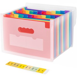 24 Pocket Accordion File Organizer, Document Organizer for Letter Size A4 Papers, Expanding File Folder with Month Labels, High Capacity - Clear