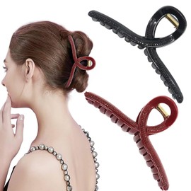 5 inch Extra Large Claw Clips for Women Thick Hair and Long Hair, Jumbo Claw clips, Non-slip Hair Clips for Women, Big Strong Hold Jaw Clip(Black+Red)