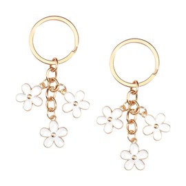 KHGUZ Flower Car Keychains, 2PCS Charms Enameled Vehicle Key Ring Pendant for Purse, Universal Automotive Keyring Accessories (White)