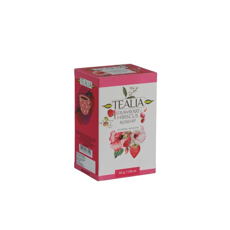 Tealia Strawberry Hibiscus Rosehip Tea – Caffeine-Free Herbal Tea, Regular