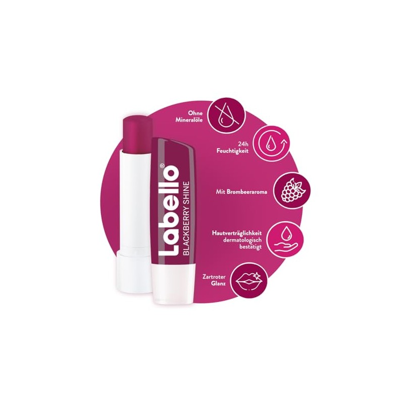 Labello Blackberry Shine Lip Balm with Soft Red Shine for