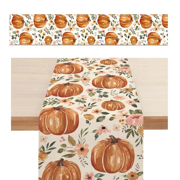 Pumpkins Eucalyptus Leaves Fall Table Runner Thanksgiving Table Runner Autumn