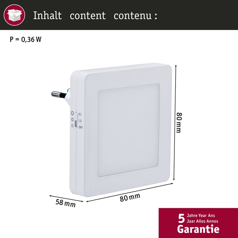 Paulmann Esby 92493 LED Plug Night Light Square 0.016 Watt