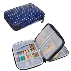 Damero Crochet Hook Case, Travel Storage Bag for Swing Crochet Hooks, Lighted Hooks, Needles(Up to 8'') and Accessories, Large, Blue Dots (No Accessories Included)