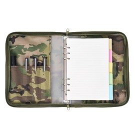 Army Military Notebook Cover With 6 Ring Binder, Padfolio With Zippered Portfolio Organizer, Tactical A5 Folder, Detachable OCP Log Book Cover - Multi
