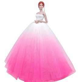 White Pink Bridal Doll Clothes Wedding Dress for 11.5inch Girl Doll Outfits Party Princess Gown 1/6 Dolls Accessories (Style J)