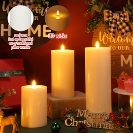 Retisee 3 Pcs Large Flameless Candles Ramadan Lights Wedding Candles Decorations LED Battery Operated Real Wax Candles Waterproof Candles with Timer Remote for Indoor Outdoor(6'', 8'', 12'')