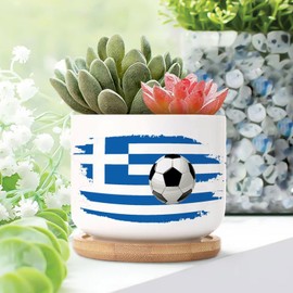 WoGuangis Set of 3 Small Plant Pot Ceramic Greece National Flag Houseplant Pot for Succulent Greece Flag Soccer Ball Ceramic Plant Pot with Drainage Holes Housewarming Gift to Women