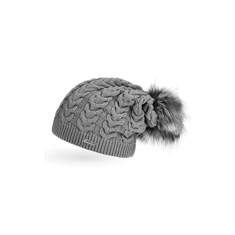 Neverless Beanie Cool Women's Knitted Lined Fur Pom Pom Winter