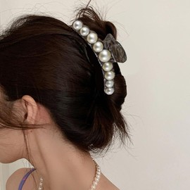 Claw Clips With Pearls | Long Jaw Clips Barrettes,Pearl Claw Clip Non-Slip Strong Pearl Hair Accessories Cute Pearl Hair Claw
