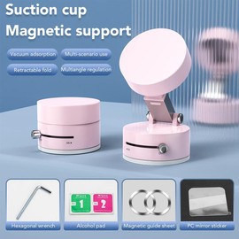 Magnetic Vacuum Phone holder ,foldable and portable design,strong magnet,suitable for smooth surfaces，Multi-Scene Use:_Pink